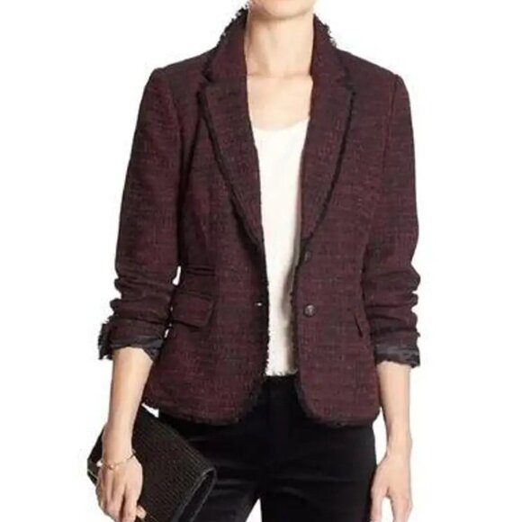 Banana Republic Boucle Raw Edge Academy Blazer, Ruby Wine, 6P, NWT - Picture 1 of 8